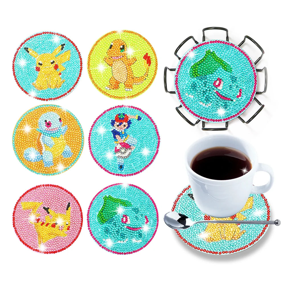 Pokemon Diamond Painting Coaster Set w/Rack – Color-Full Creations